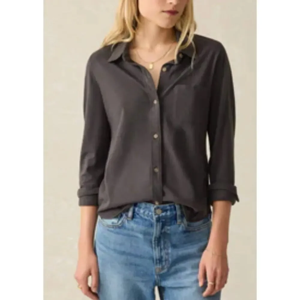 Faherty Laguna Organic Cotton Shirt Lond Sleeve Length Black Small A000866 - Picture 1 of 10